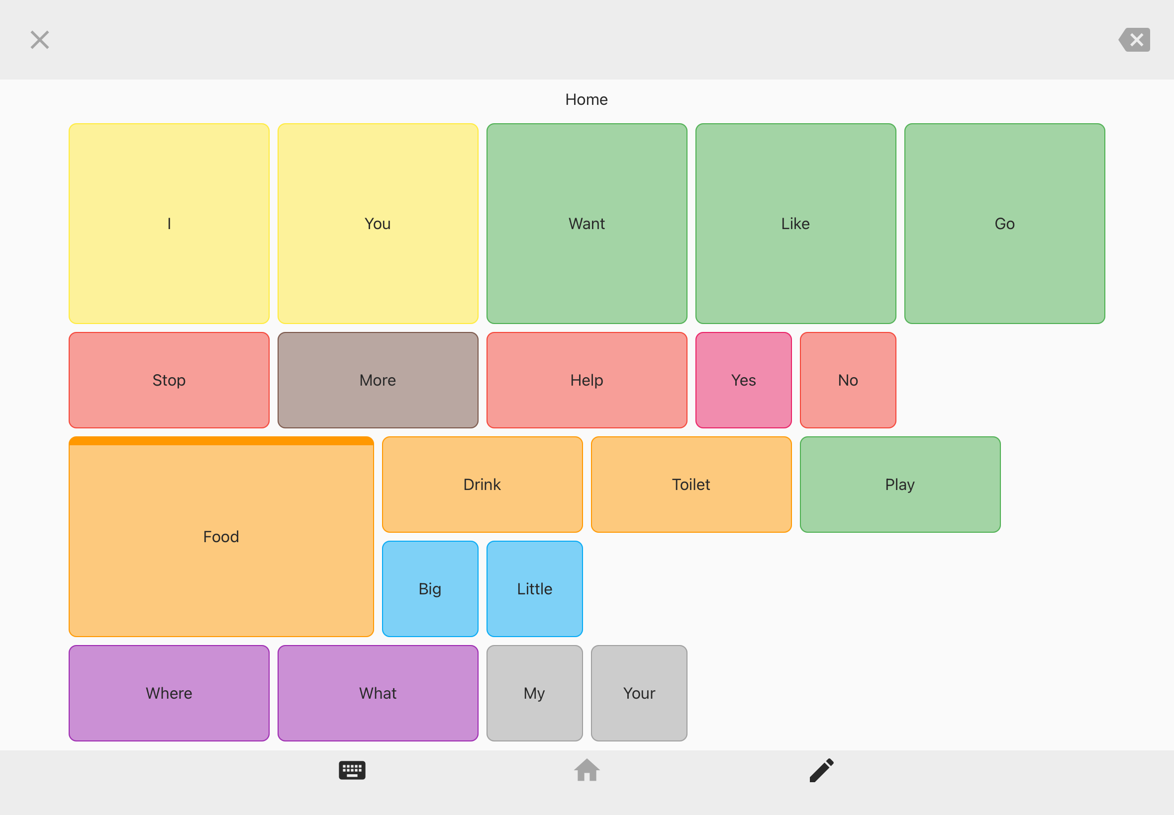 Sunspeak app screenshot showing a communication board